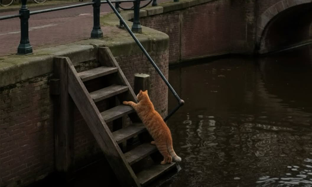 Në Amsterdam po ndërtojnë shkallë në kanalet e qytetit për të ndihmuar macet që bien në ujë